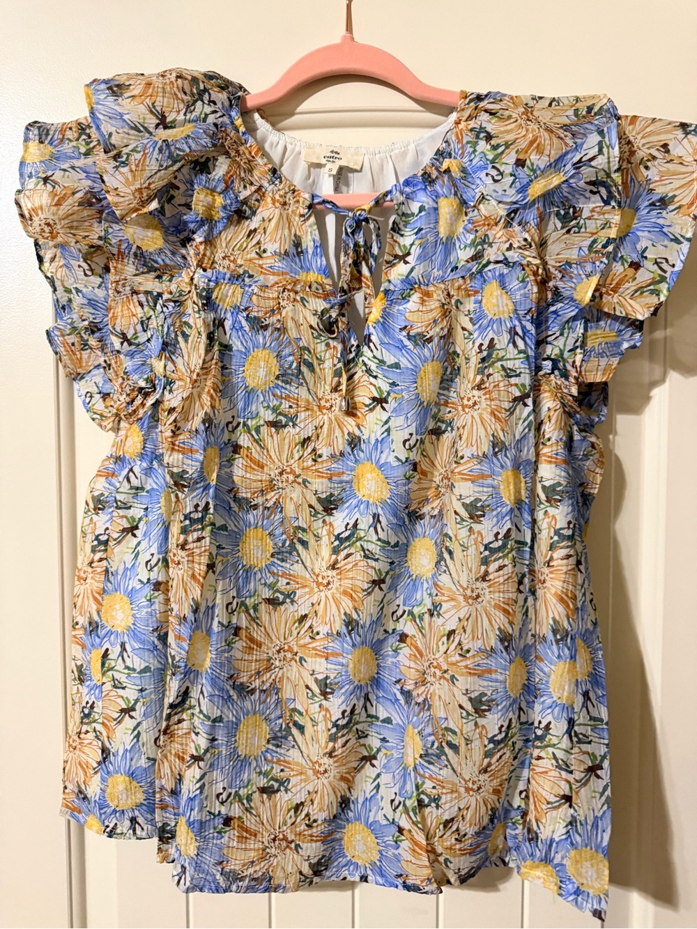 Floral Ruffle Blouse - Blue & Yellow NWOT